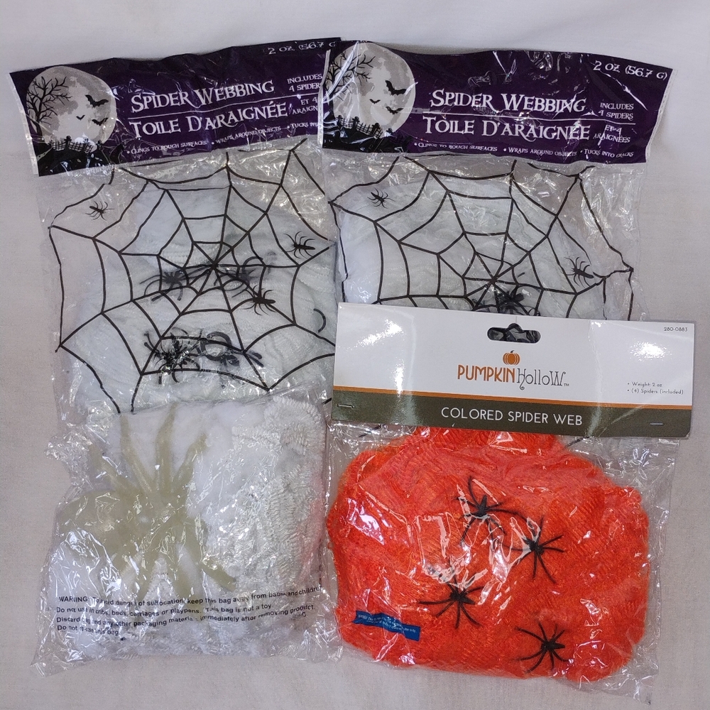 4 Pack Halloween Indoor & Outdoor Webs & Spiders Decorations Creepy Spiderwebs